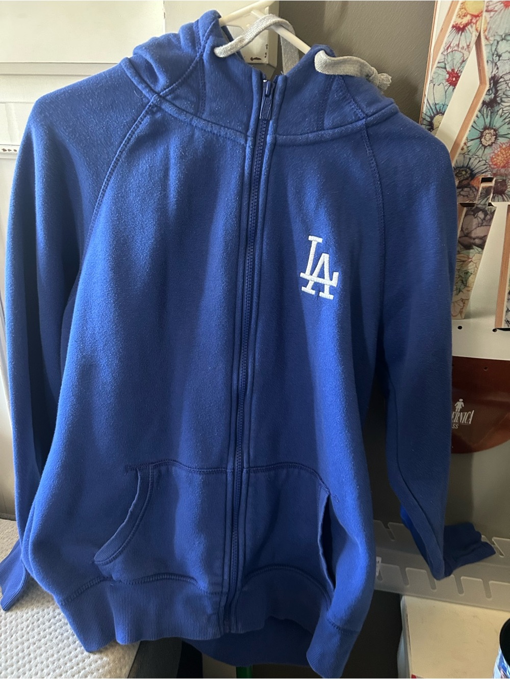 Los Angeles Dodgers Antigua Royal Metallic Victory Full-Zip Hoodie womens size L